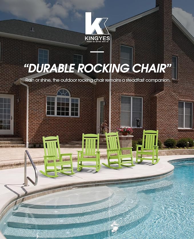 KINGYES Outdoor Rocking Chair Set of 2, HDPE Patio Rocking Chairs with 330lbs Support for Adults, Pistachio Green