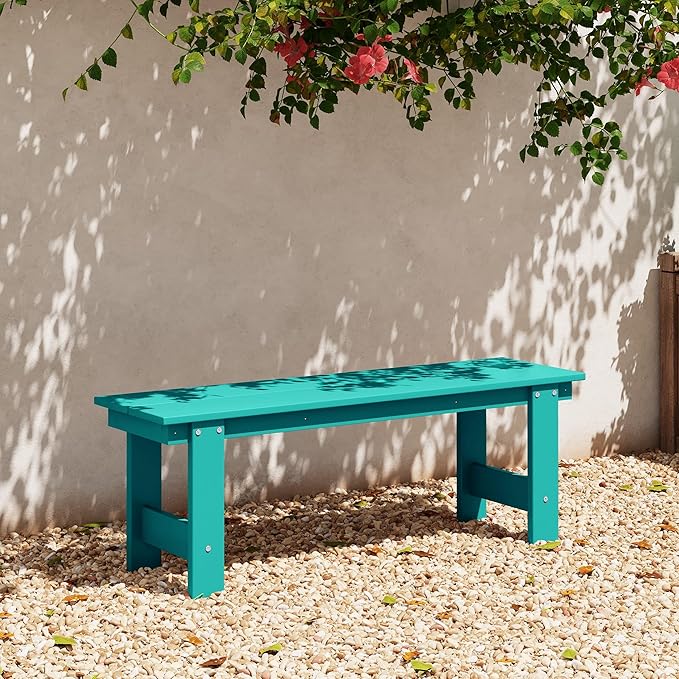 WestinTrends Ashore Outdoor HDPE 48" Modern Backless Patio Bench, Turquoise