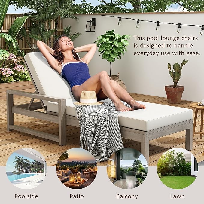 Merax 73x30in Acacia Wood Chaise Lounge Chair Recliner - Photo 9