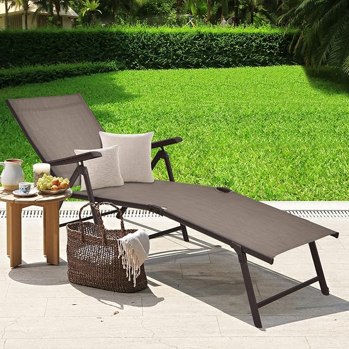 Tangkula Folding Lounge Chair Outdoor, Recliner Chaise Lounge with 5-Position Adjustable Backrest & 2-Position Footrest - Photo 2