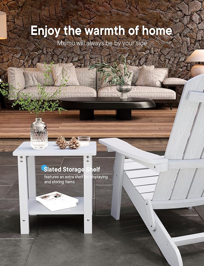 MXIMU Outdoor Side Table for Patio: 16" HIPS Weatherproof Adirondack Table Set of 2 - Small End Tables with Storage for - Photo 6