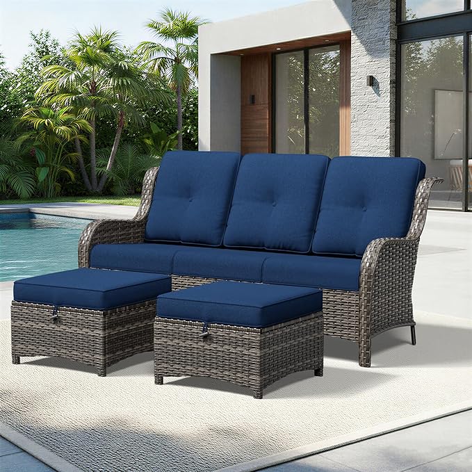 Joyside Outdoor Patio Couch Set, Outdoor Wicker Sofa with High Back, Deep Seating, Wide Armrest, Thickened Cushions - Photo 2