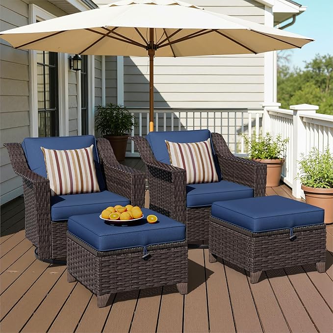 4 Pieces Patio Conversation Furniture Set - 2 Swivel Chairs, 2 Ottomans - Photo 1