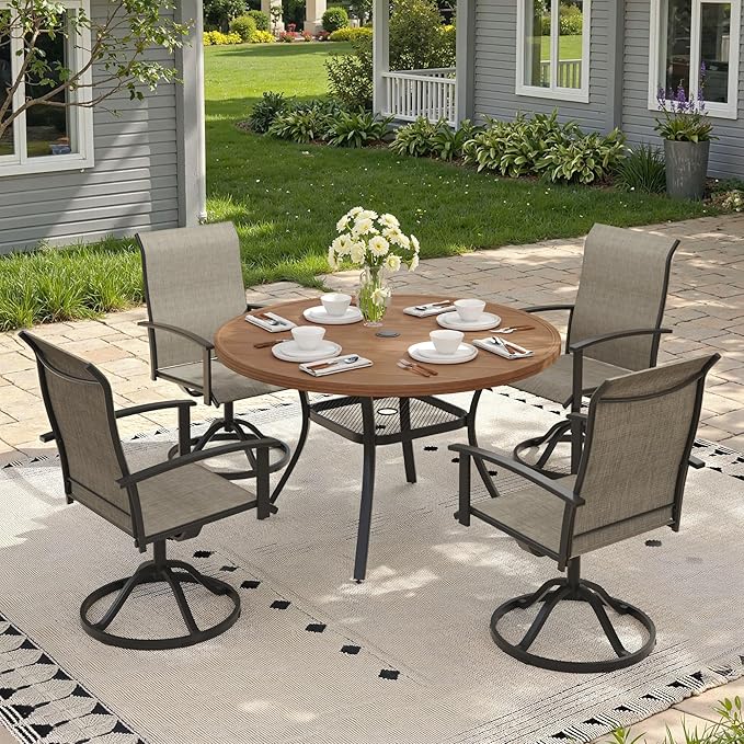 Outdoor Dining Table with Adjustable Umbrella Hole, 40.6" All-Weather Round Patio Dining Table for 4 - Photo 3