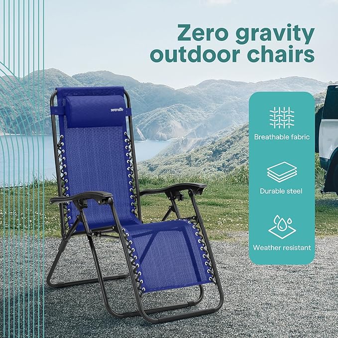 SereneLife Outdoor Zero Gravity Lounge Chair Set with Table – 2 Adjustable Recliners with Cup Holders, Headrest - Photo 4