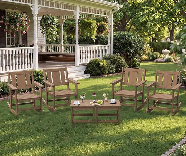 SERWALL Outdoor Rocking Chairs Set of 4 with 2 Side Tables - Photo 1