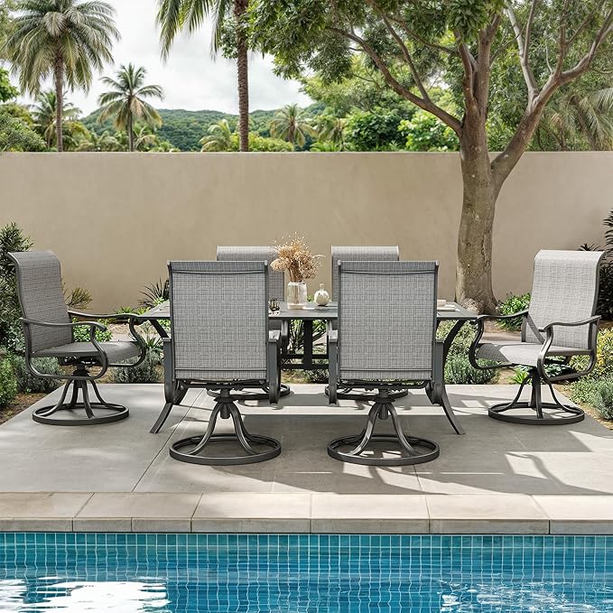 Amopatio Patio Swivel Chairs Set of 6, Outdoor Swivel Rocker Dining Chairs with All Weather Textilene High Back & Metal Frame, for Backyard Deck Lawn Garden (Light Gray)