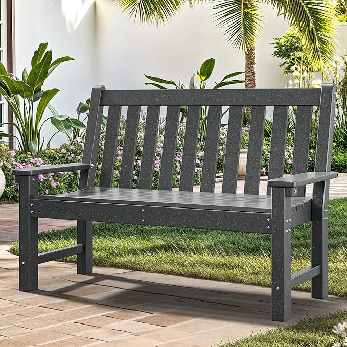 YITAHOME Garden Bench, All Weather Outdoor Bench for 2-3 Persons, Fade/Rot Resistance Patio Benches for Park, Porch, Patio & Backyard (Grey)