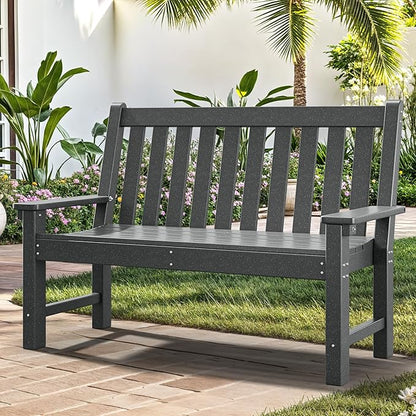 YITAHOME Garden Bench, All Weather Outdoor Bench for 2-3 Persons, Fade/Rot Resistance Patio Benches for Park, Porch, Patio & Backyard (Grey)
