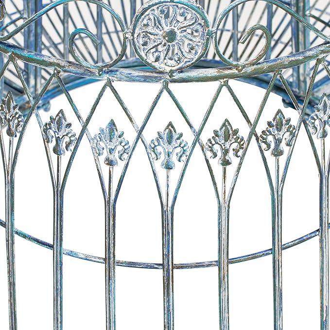 Safavieh PAT5019C Outdoor Collection Ally Darling Antique Wrought Iron 60-inch Round Tree Bench, Mossy Blue
