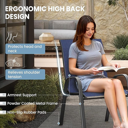 Patio Dining Chairs Set of 8, Outdoor High Stacking Chairs，Breathable Seat Fabric and Alloy Steel Frame for Backyard, Porch, Garden, Sunroom (Blue)