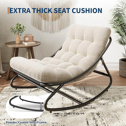 GarveeLife Rocking Papasan Chair, Outdoor Rocker Chair with Thick Waterproof Cushion, 300lbs Heavy Duty Metal Patio Rocking Chair for Garden, Porch, Nursery, Silla Mecedora para Adulto-Beige