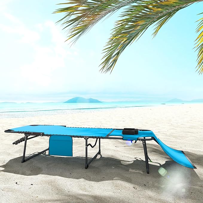 Outsunny Folding Chaise Lounge with 5-Level Reclining Back, Tanning Chair with Face Hole - Photo 7