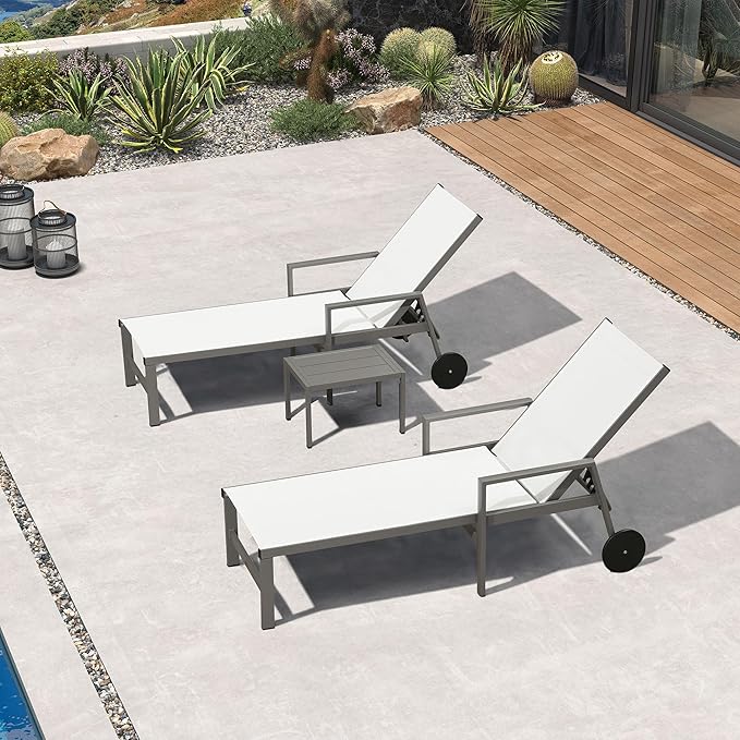 PURPLE LEAF Outdoor Chaise Lounge Set for 2 Aluminum Patio Chaise Lounger Chairs with Armrest and Wheels Adjustable - Photo 1