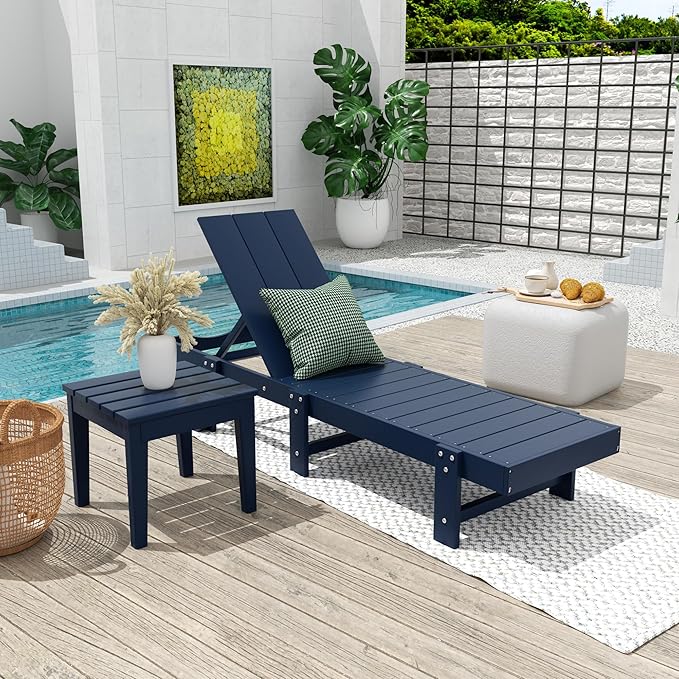 Costaelm Small Outdoor Side Table, Patio End Table Weather Resistant Outdoor Coffee Table, Square Conversation Table for Indoor, Porch, Balcony, Garden, Poolside, Deck, Navy Blue