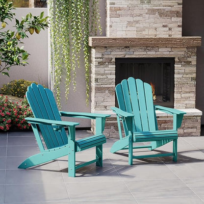 Costaelm Lakeview Outdoor Patio HDPE Adirondack Chairs with Cup Holders (Set of 2), Turquoise
