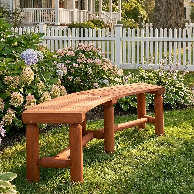 Outdoor Wooden Curved Backless Porch Bench Rustic Style Cedar/Fir Wood Log Fire Pit Bench for Patio Garden Deck and - Photo 1