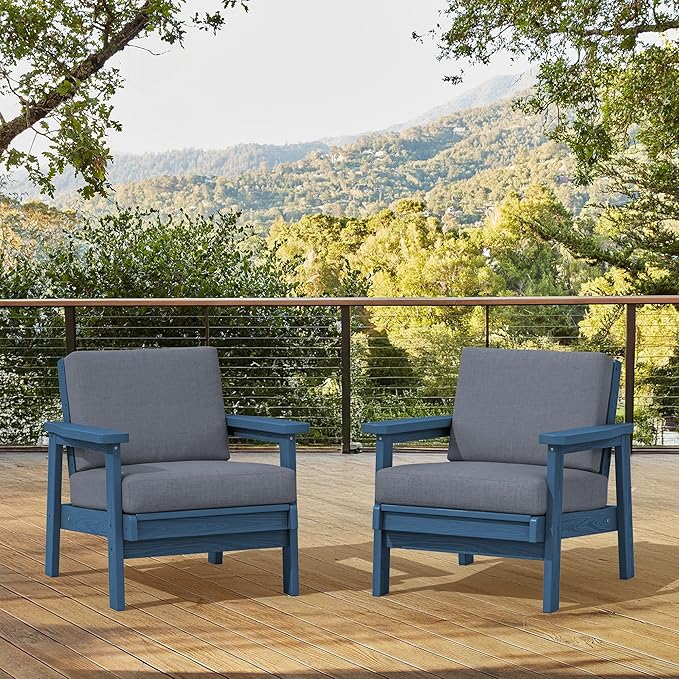 SERWALL HDPE Outdoor Couch Set of 2, Blue Frame and Grey Cushion - Photo 8