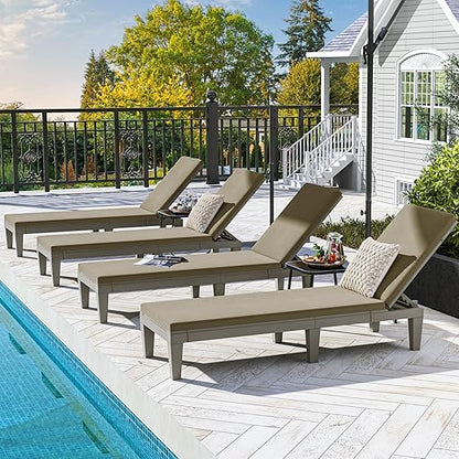 DWVO Outdoor Chaise Lounge with Cushion, Patio Chaise Lounge Chair Set of 2 w/ 5-Level Backrest, Lounge Chair for Garden, Pool, Beach and Patio, Easy Assembly & Lightweight (Taupe)