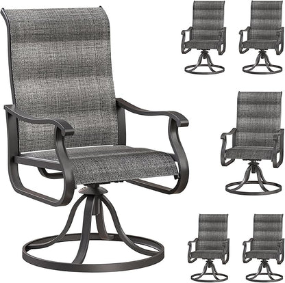 Patio Swivel Chairs Set of 6, Outdoor Dining Chairs with High Back, All-Weather Swivel Rocker Chair for Lawn, Porch or Garden (Padded Dark Grey)