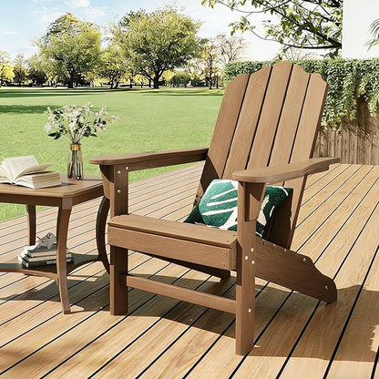 GarveeLife Adirondack Chair for Patio, HDPE Outdoor Lawn Chair with Wood Texture for Garden Backyard Deck Poolside Use