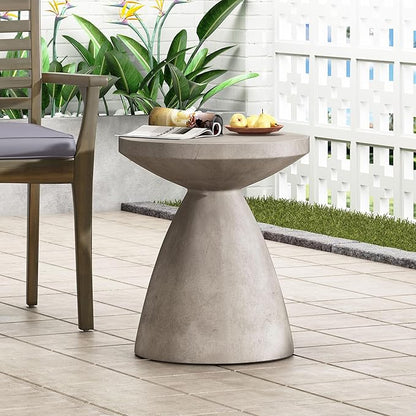 Outdoor Side Table Concrete End Table Faux Stone Small Coffee Tables Patio Garden Stool Plant Stand for Porch, Backyard Silver-Snowman