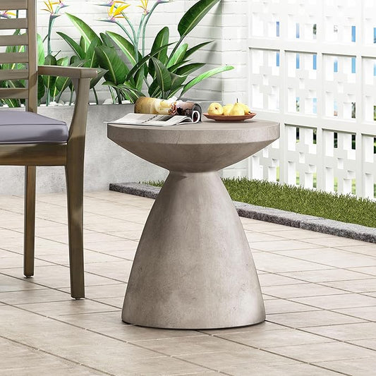 Outdoor Side Table Concrete End Table Faux Stone Small Coffee Tables Patio Garden Stool Plant Stand for Porch, Backyard Silver-Snowman