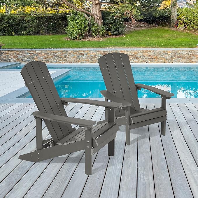 Adirondack Chairs, Plastic Adirondack Chairs Set of 2, All-Weather Resistant, Widely Used in Outdoor, Fire Pit, Deck, Outside, Garden