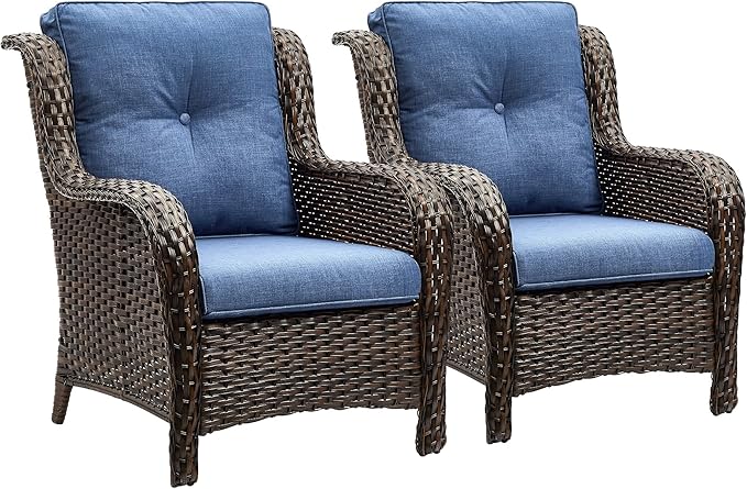 Rilyson Outdoor Wicker Patio Chairs Set of 2: High Back, Deep Seating, Wide Armrest, Thick Comfort Cushions - Photo 1
