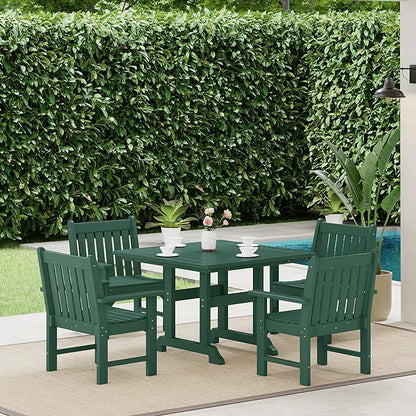 Costaelm Outdoor Dining Arm Chair, Patio HDPE Garden Dining Table Chair, Poly Lumber Waterproof Restaurant Bistro Farmhouse Chairs for Outside Porch Backyard, Dark Green