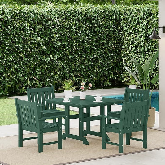 Costaelm Outdoor Dining Arm Chair, Patio HDPE Garden Dining Table Chair, Poly Lumber Waterproof Restaurant Bistro Farmhouse Chairs for Outside Porch Backyard, Dark Green