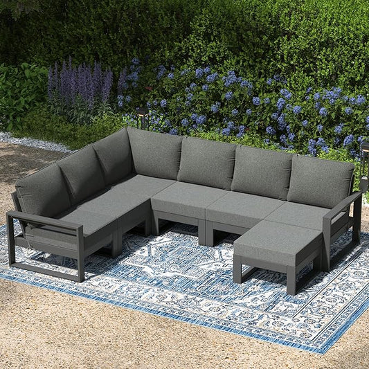 WestinTrends Montara 7-Piece Outdoor Modular L-Shaped Corner Patio Sectional Sofa Set, Gray