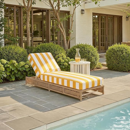 SAFAVIEH Outdoor Patio Furniture Collection – Callan Tan Rope & Yellow Stripe Cushion Lounger, Fully Assembled Outdoor Chaise, Modern Low-Profile Design (PAT7546Y)
