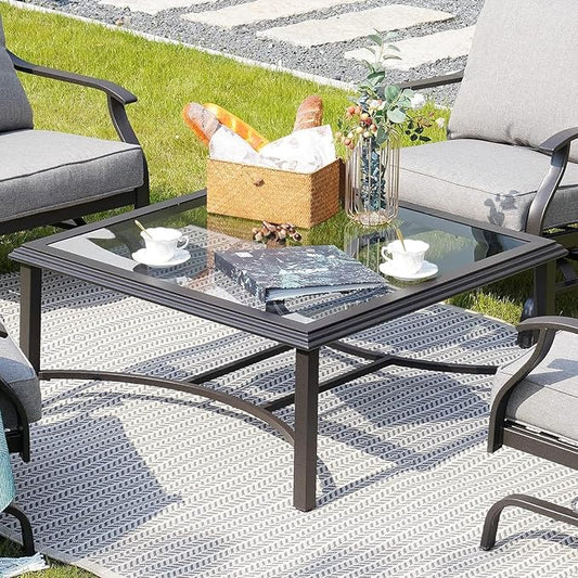 Grand patio Outdoor Glass Coffee Table,Outdoor Furniture Coffee,Patio Garden Furniture Multi-Functional Tea Table with Tempered Glass Top, for Conversation-Square (Tea Table with Glass Top)