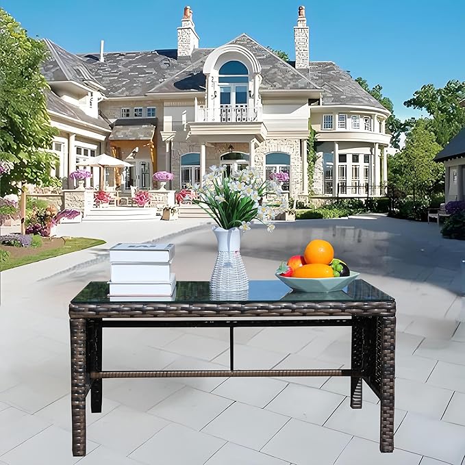 Clear Tempered Glass Outdoor Coffee Table for Patio Furniture Sets Durable and Low Maintenance Design