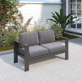 Solaste Outdoor Loveseat Aluminum Patio Furniture Sofa, All-Weather Metal Outdoor Couch with Cushions,Dark Grey - Photo 1