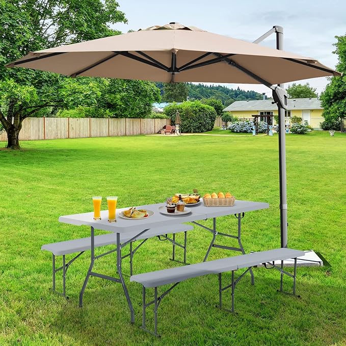 S AFSTAR 3 PCS Folding Table and Benches, 6Ft Camping Table & 2-Pack Folding Chairs with Carry Handles - Photo 4