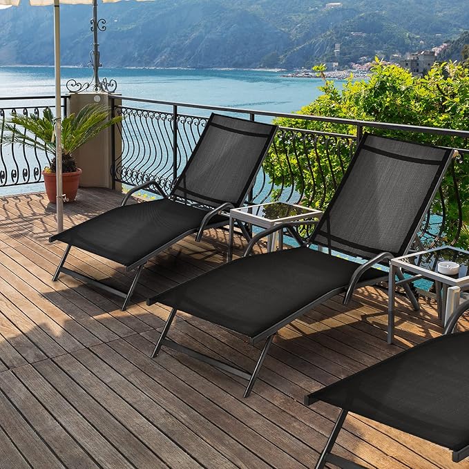 Giantex Lounge Chairs for Outside - Set of 2 Outdoor Chaise Lounge with 5 Adjustable Position, Steel Frame - Photo 2
