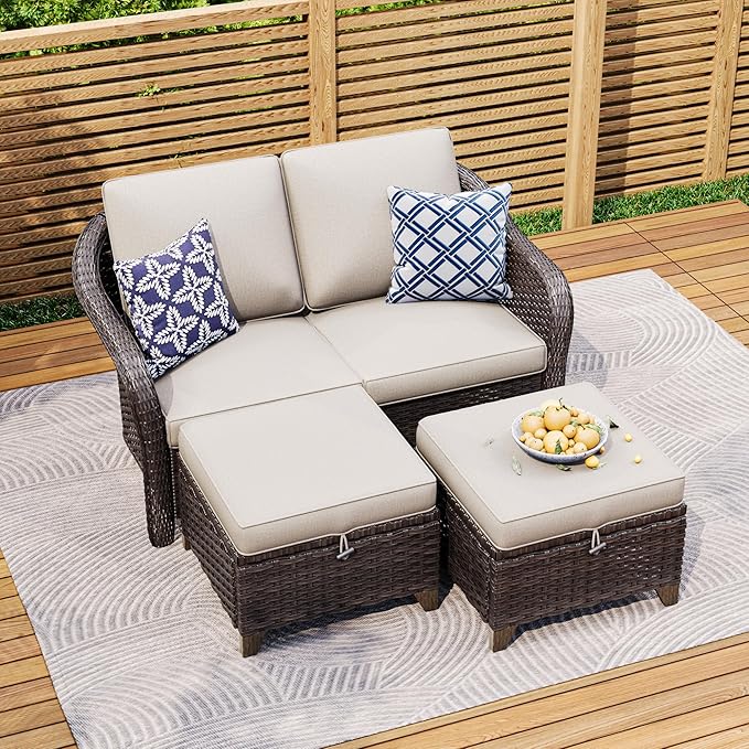 3 Pieces Patio sectional Sofa Set, Outdoor Conversation Furniture Set, 55" Patio Couch with 2 Ottomans - Photo 8