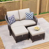 3 Pieces Patio sectional Sofa Set, Outdoor Conversation Furniture Set, 55" Patio Couch with 2 Ottomans - Photo 8