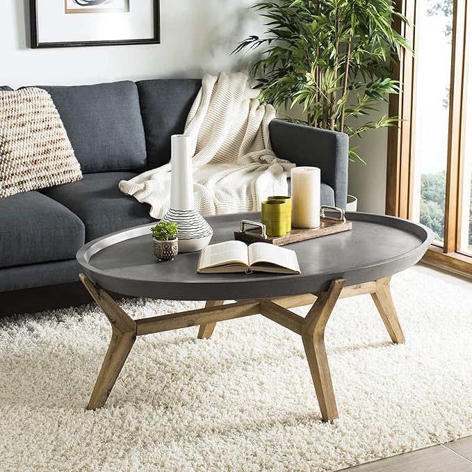 Safavieh Outdoor Collection Hadwin Dark Grey Indoor/Outdoor Modern Concrete Oval 31.5" Coffee Table