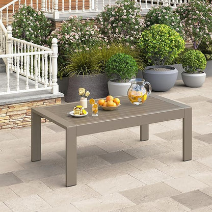 Wisteria Lane Outdoor Furniture Patio Coffee Table, Ourdoor Rectangle Coffee Table, All-Weather Outdoor Metal Coffee Table for Balcony, Garden, Deck, Backyard, Khaki