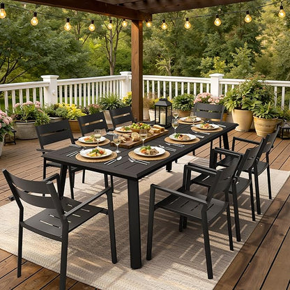 Patio Table with Umbrella Hole 83" Aluminum Outdoor Dining Table for 8 Rectangle All Weather Outside Table for Lawn Backyard Garden