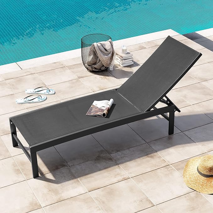 Crestlive Products Outdoor Lounge Chairs, Aluminum Pool Chaise Lounge Chairs, Adjustable Five-Position Tanning Recliner - Photo 2
