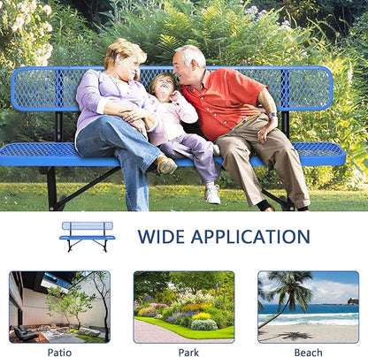8 Ft Metal Park Bench for Outside, All-Weather Thermoplastic Coating Outdoor Bench with Backrest, Commercial Heavy Duty Benches for Shopping Malls, Stores, Parks, Patios, Decks, Blue