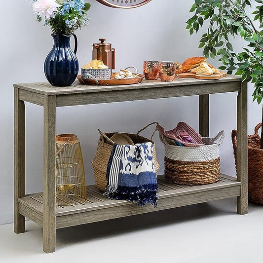 Cambridge Casual Solid Wood West Lake Outdoor Console Table – Weathered Gray Finish