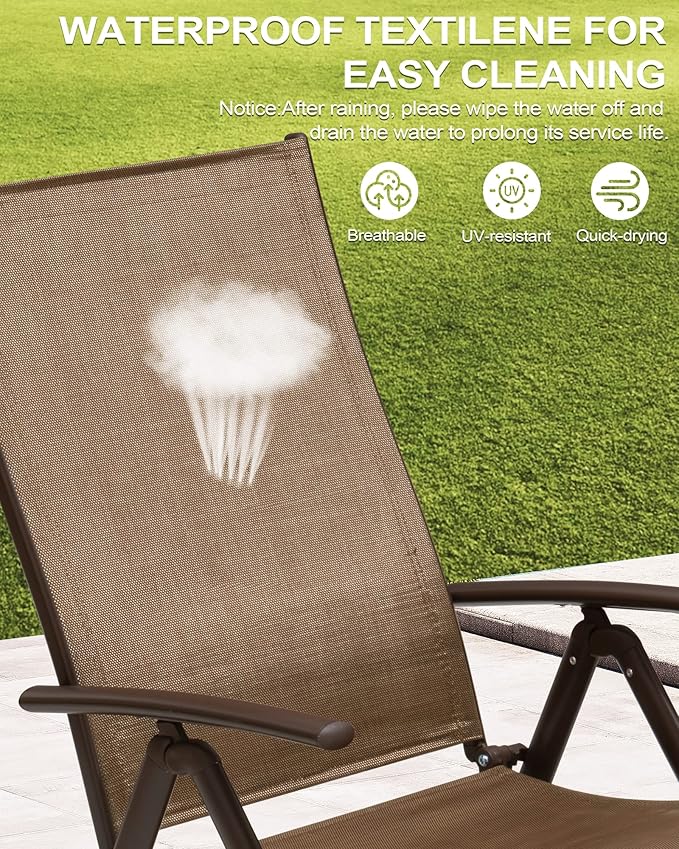 Crestlive Products Chaise Lounge Chair Outdoor Set of 2, Aluminum Folding Patio Recliner Chair, Adjustable 8 Positions Assemble-Free Perfect for Beach, Yard, Pool, Deck