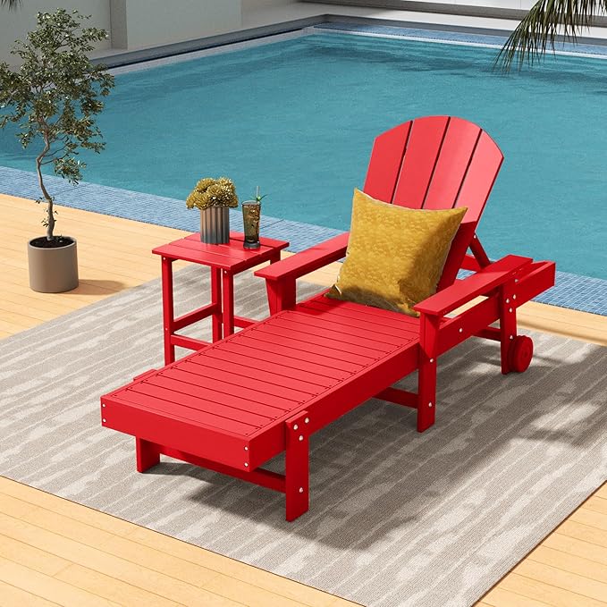 Costaelm Square Outdoor Side Tables, Adirondack Patio Tables for Outside, HDPE Patio End Table Weather Resistant, Balcony Table for Pool, Seaside, Backyard, Porch, Indoor Companion, Red