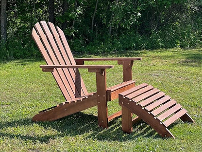 Solid Acacia Wood Adirondack Chair with Footstool Ottoman Accent Furniture for Yard,Patio,Garden,Lawn w/Natural Finish