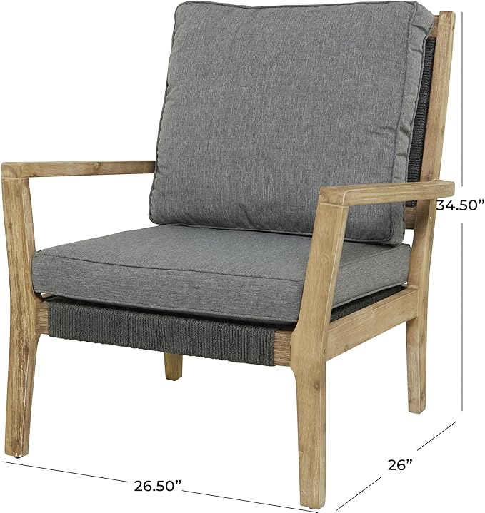 Deco 79 Wood Outdoor Chair with Cushions, 27" x 26" x 35", Dark Gray - Photo 3